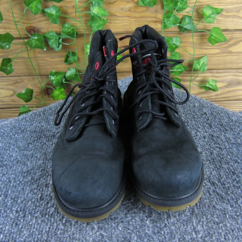 Champion x Timberland‎ Black Leather Lace Up Boots Boys Size 1.5 Ankle Outdoor